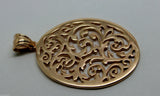Heavy Solid 9ct Yellow, Rose or White Gold Large Oval Filigree Pendant
