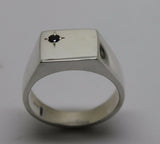 Size Z Mens Solid Sterling Silver Black Sapphire Square Signet Ring