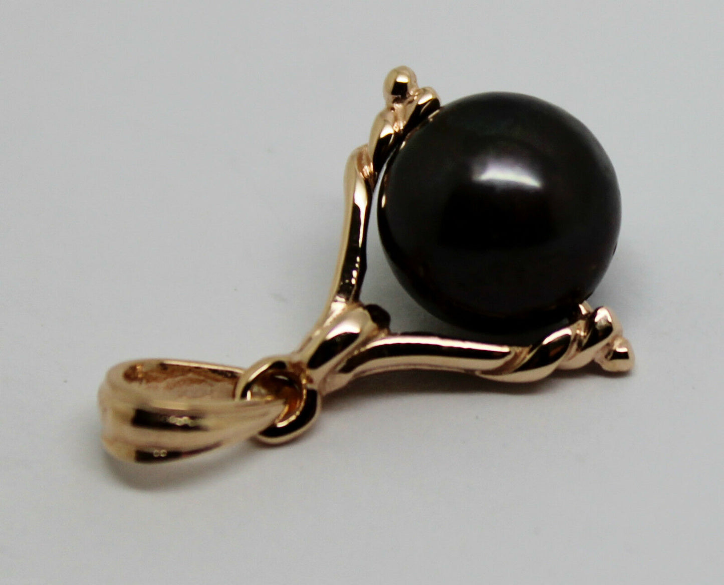 Genuine New 9ct Solid Yellow, Rose Or White Gold 10mm Black Ball Pearl Spinner Pendant