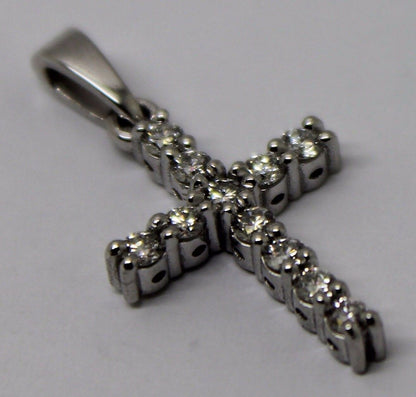 New Genuine 14ct 14k White Gold Cross Round Diamond Pendant