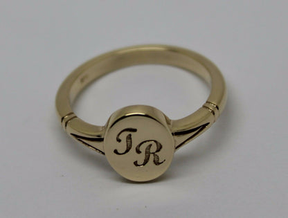 Size M Genuine Full Solid 9ct Yellow, Rose or White Gold Oval Signet Ring Engraved With Two Initials