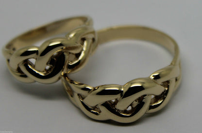 Genuine His & Hers Set Solid 9ct 9K Yellow Gold Celtic Weave Wedding Couple Bands Rings