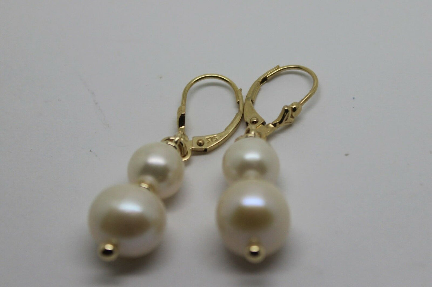 New 9ct 9k Yellow Gold 6mm & 8mm White Pearl Continental Clip Earrings