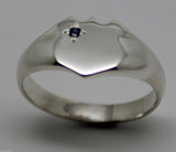 Solid Genuine Large Mens Sterling Silver Shield Australian Sapphire Signet Ring - In your size