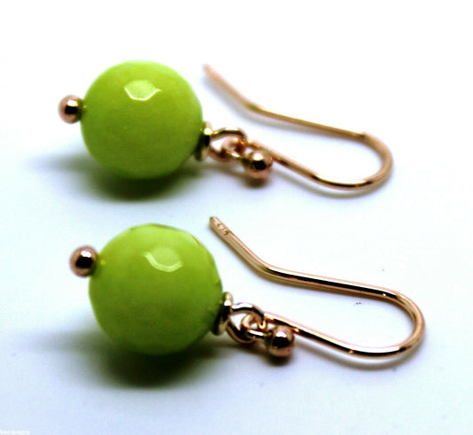 Genuine 9ct Rose Gold 10mm Agate Lime Faceted Ball Earrings