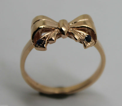 Genuine 9ct Solid Yellow, Rose Or White Gold Bow Blue Sapphire Ring Choose Size L To P