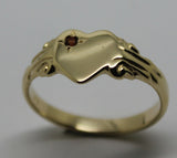 Size 6 / M 231 July Birthstone 9ct Yellow Gold 375 Red Ruby Stone Heart Signet Ring