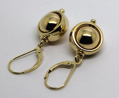 Heavy 9ct Yellow, Rose or White Gold Continental Hooks 10mm Ball Spinning Belcher Earrings