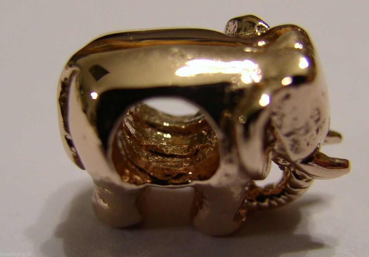 Kaedesigns, 9ct Yellow Or Rose Or White Gold Or Silver Elephant Bead Charm