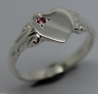 Genuine Sterling Silver 925 Heart Signet Ring Choose Your Size And Gemstone