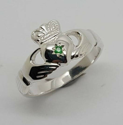 Kaedesigns New Sterling Silver 925 Green Emerald Claddagh Ring - Choose your size