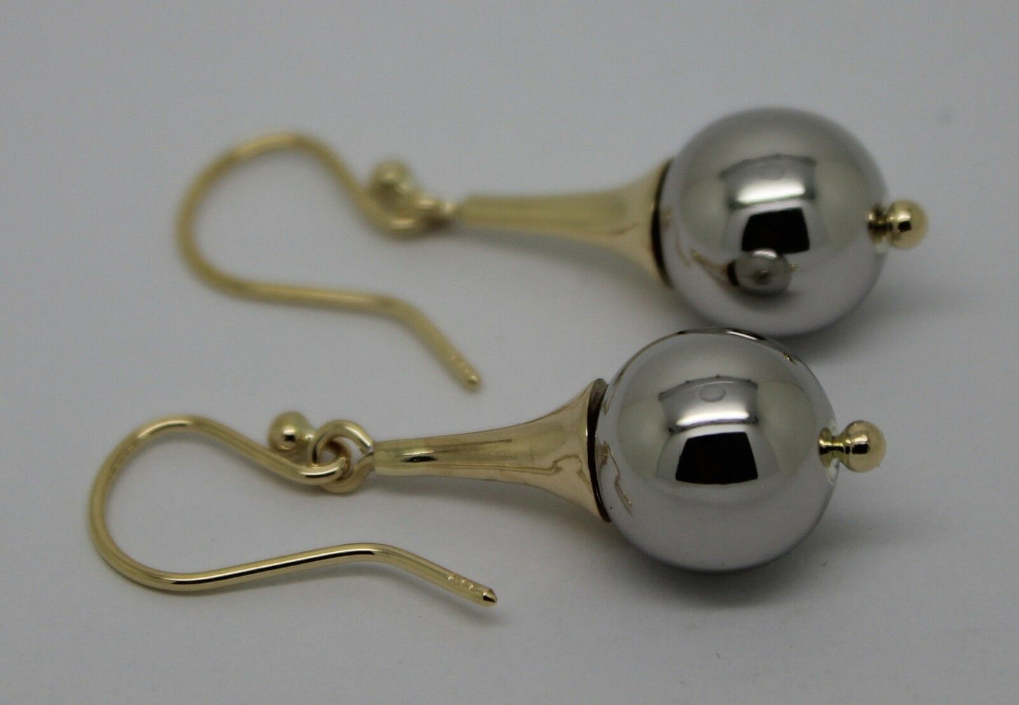 Genuine 9ct Yellow & White Gold 12mm Ball Drop Earrings