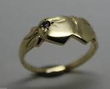 Size Q 9ct Yellow Gold 375 Amethyst (Birthstone Of February) Double Heart Signet Ring