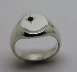 Genuine Size M New Solid Sterling Silver Oval Black Sapphire Signet Ring
