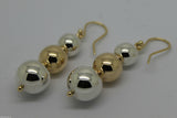 Genuine 9ct Yellow Gold & Sterling Silver 10mm, 12mm + 14mm Three Ball Earrings