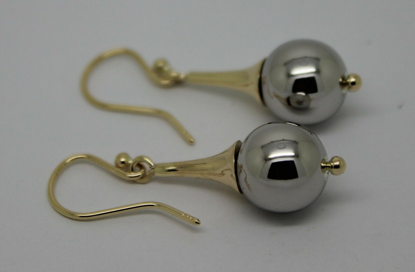 Genuine 9ct Yellow & White Gold 12mm Ball Drop Earrings