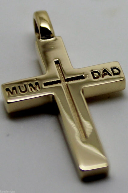 Kaedesigns New 375 9ct Yellow or Rose or White Gold Love Mum & Dad Cross Pendant