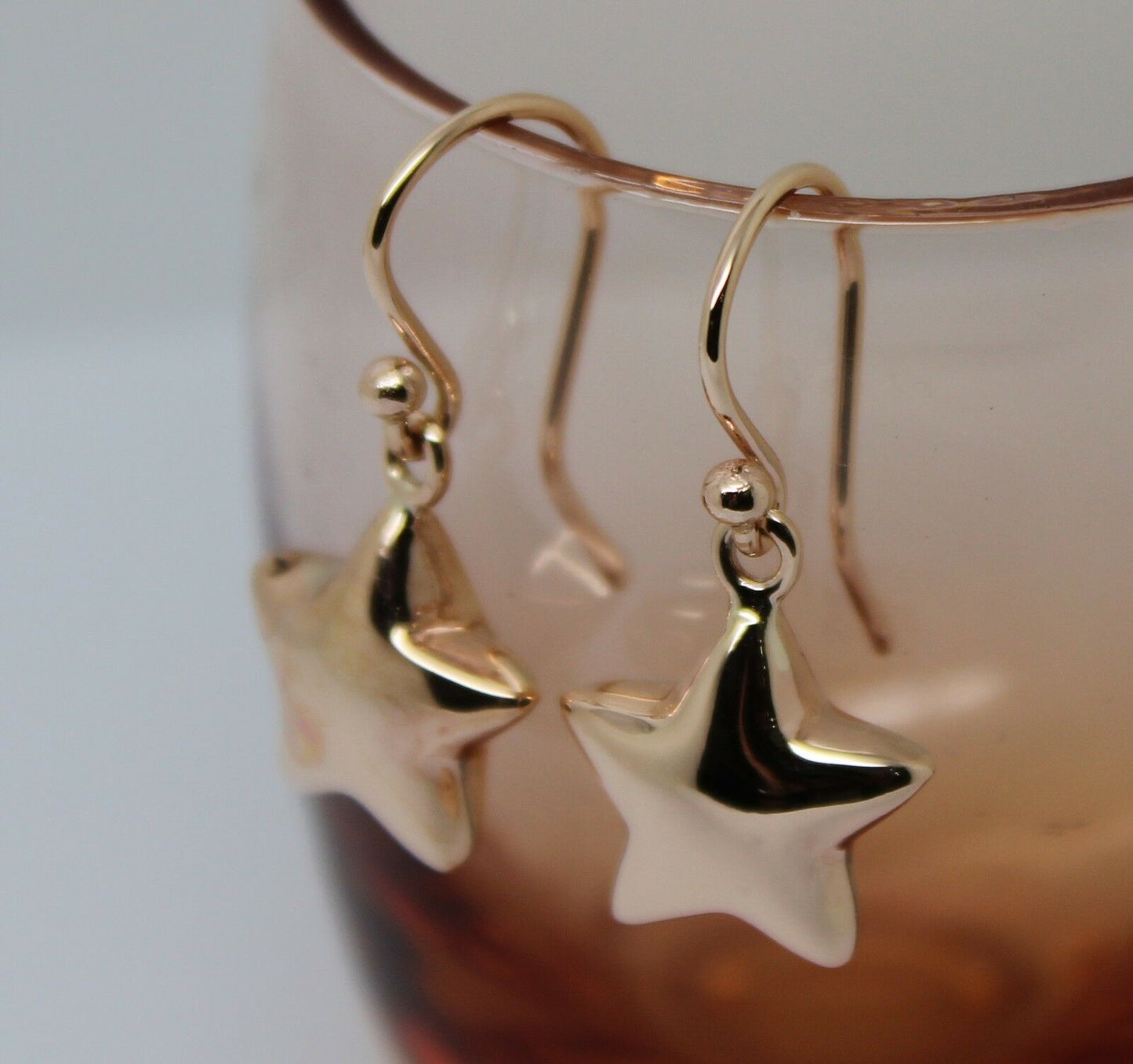 Kaedesigns, 9ct Yellow Or White Or Rose Gold Bubble Drop Star Hook Earrings