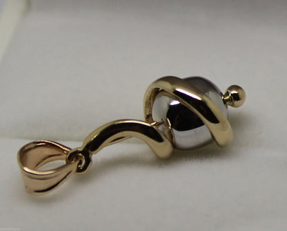 Genuine 9ct Yellow & White Gold 8mm Swirl Ball Pendant