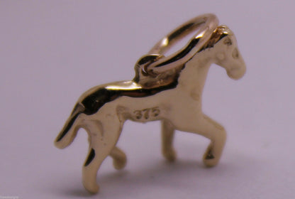 9ct Yellow or Rose or White Gold Small 3D Horse Pendant or Charm