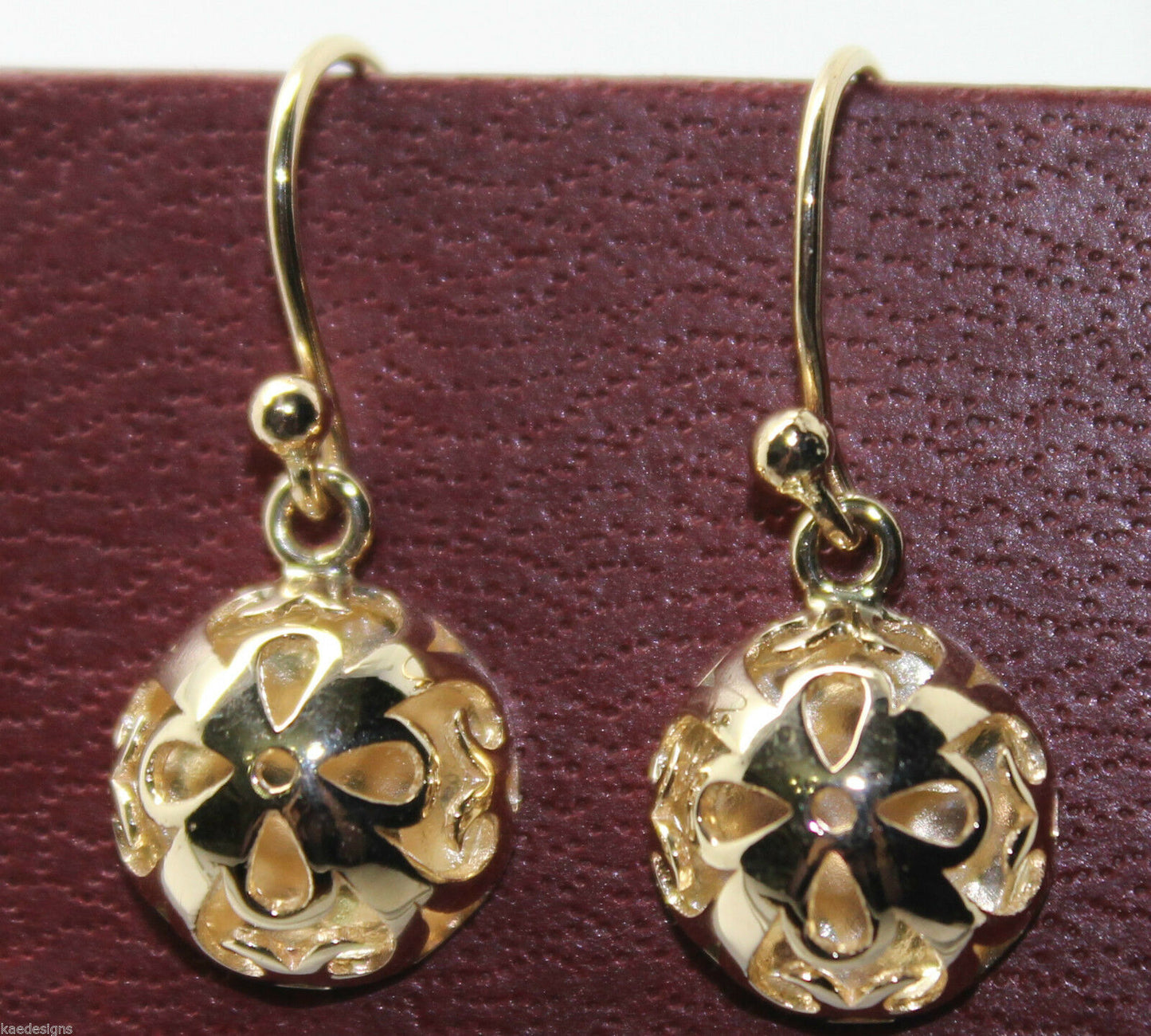 Genuine 9ct Yellow or White or Rose Gold 12mm Half Ball Filigree Hook Flower Earrings