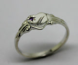 Sterling Silver Heart Amethyst Set Signet Ring Size N Engraved With 1 Initial