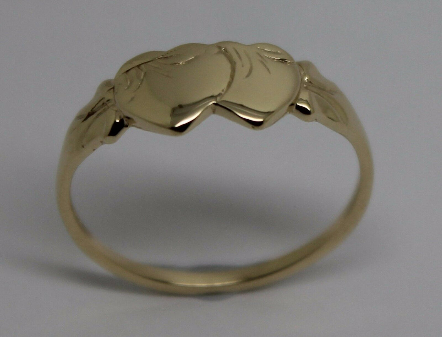 Size O Solid New 9ct 9Kt Yellow Gold Double Heart Signet Ring