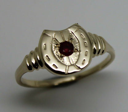 Size V, Large 9ct 9k Genuine Yellow, Rose or White Gold 3mm Ruby Lucky Horse Shoe Ring GOLD 3mm RUBY LUCKY HORSE SHOE RING