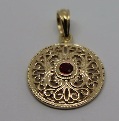 Kaedesigns, 9ct Yellow Gold or White Gold or Rose Gold filigree Ruby pendant