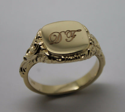 Genuine  New 9ct 9k Yellow, Rose or White Gold Square Engraved With Your Initials Signet Ring 335