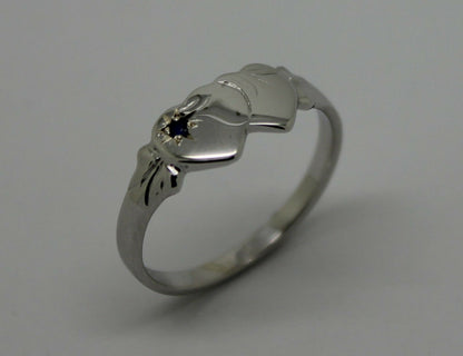 Genuine 9ct 9kt White Gold Australian Blue Sapphire Double Heart Signet Ring