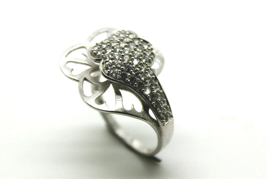 Genuine 18ct Four Leaf Clover Cubic Zircon White Gold Dress Ring