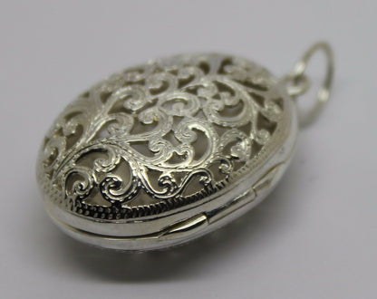 Genuine Huge Heavy Sterling Silver 925 Filigree Oval Pendant Locket