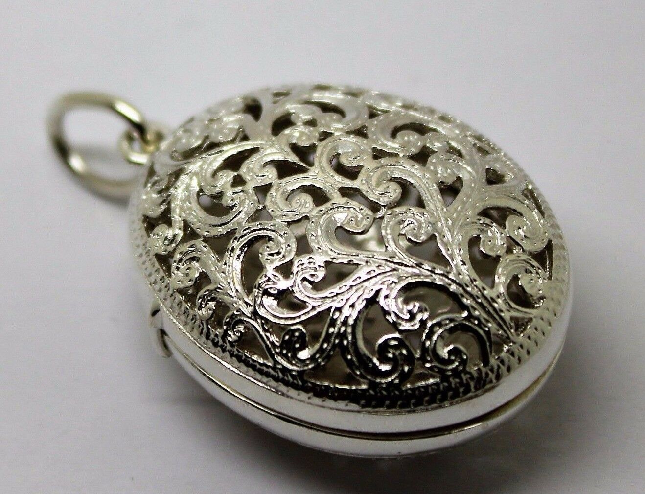 Genuine Huge Heavy Sterling Silver 925 Filigree Oval Pendant Locket