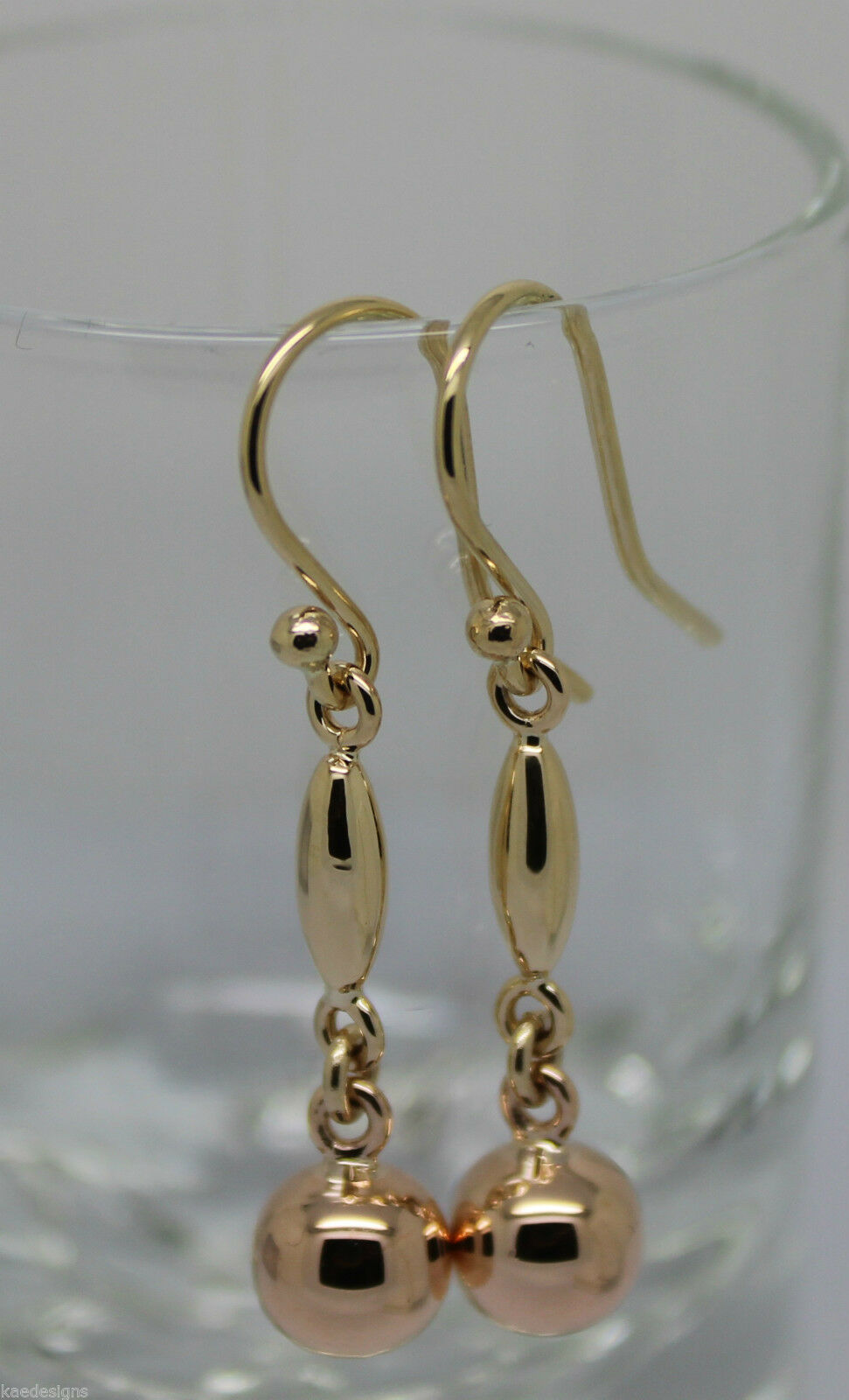 Kaedesigns, 9ct 9kt Yellow Or White Or Rose Gold 8mm Ball Long Drop Earrings