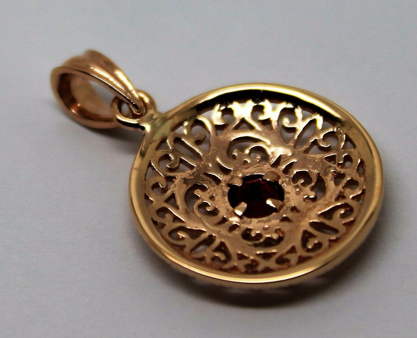 Kaedesigns, 9ct Yellow Gold or White Gold or Rose Gold filigree Ruby pendant