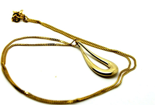 Genuine New 9k 9ct Yellow Gold Solid Teardrop Pendant And 9ct Thin Chain