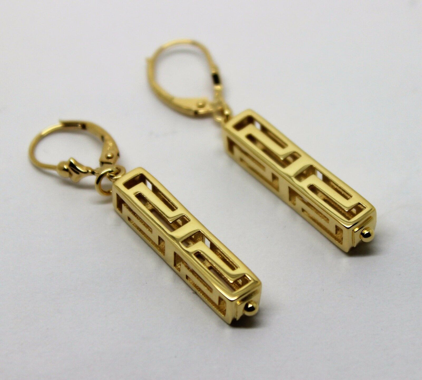 Kaedesigns, Genuine 9ct Yellow, Rose or White Gold Greek Key Continental Hook Earrings