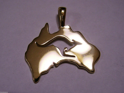 Genuine 9ct Yellow Gold Or White Gold Or Rose Gold 375 Australia & Kangaroo Pendant 422