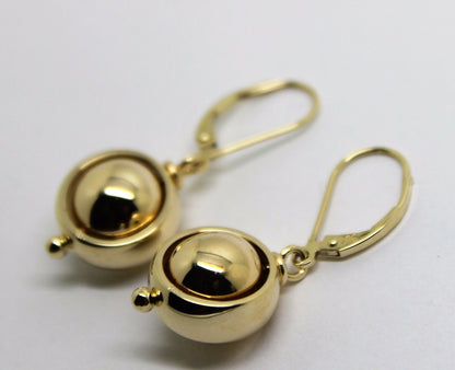 Heavy 9ct Yellow, Rose or White Gold Continental Hooks 10mm Ball Spinning Belcher Earrings