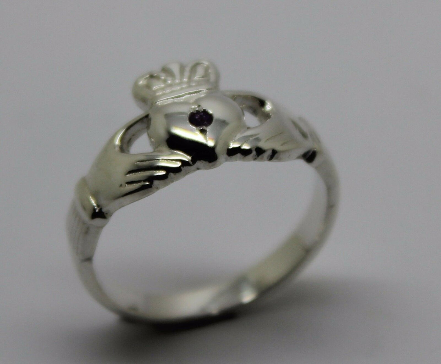 New Sterling Silver 925 Purple Amethyst Claddagh Ring