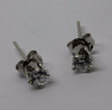 Genuine 9ct White Gold Claw-set Round small delicate 4mm Cubic Stud Earrings