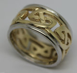 Size T 1/2 Genuine Heavy Solid  9ct Yellow & White Gold 12mm Large Celtic Ring