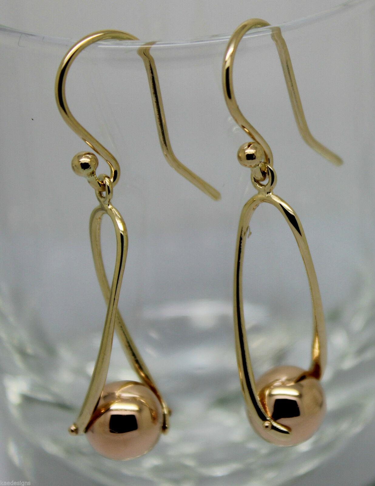 Kaedesigns New 9ct 9kt Yellow & Rose Gold 8mm Ball Drop Earrings