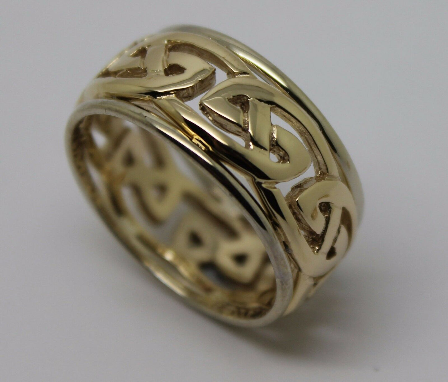 Size Z + 2 Genuine Heavy Solid 9ct Yellow & White Gold 12mm Large Celtic Ring