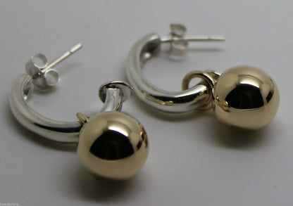 Genuine 9ct 9kt Yellow Gold & Sterling Silver Ball Stud Earrings