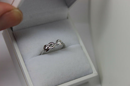 Delicate Genuine 9ct 9kt White Gold Infinity Delicate Pinky Ring + Diamond