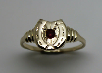 Size V, Large 9ct 9k Genuine Yellow, Rose or White Gold 3mm Ruby Lucky Horse Shoe Ring GOLD 3mm RUBY LUCKY HORSE SHOE RING