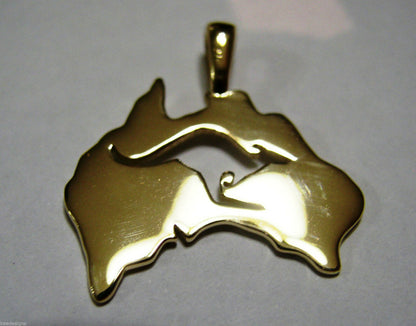 Genuine 9ct Yellow Gold Or White Gold Or Rose Gold 375 Australia & Kangaroo Pendant 422