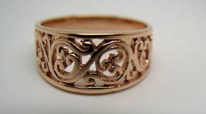 Size R Kaedesigns Genuine 9ct Full Solid Wide Yellow, Rose Or White Gold Filigree Flower Swirl Ring 336